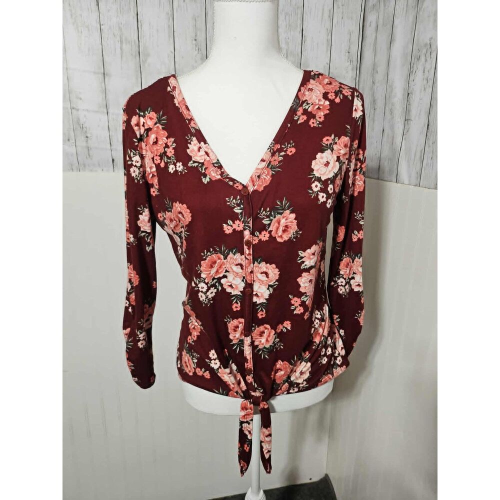 No Boundaries Floral Tie Front Crochet Back Top Women’s Large 11-13 Boho
